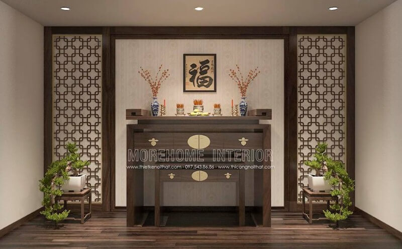 Vách gỗ CNC đẹp, sang trọng cho phòng thờ. Mẫu nội thất biệt thự đẹp