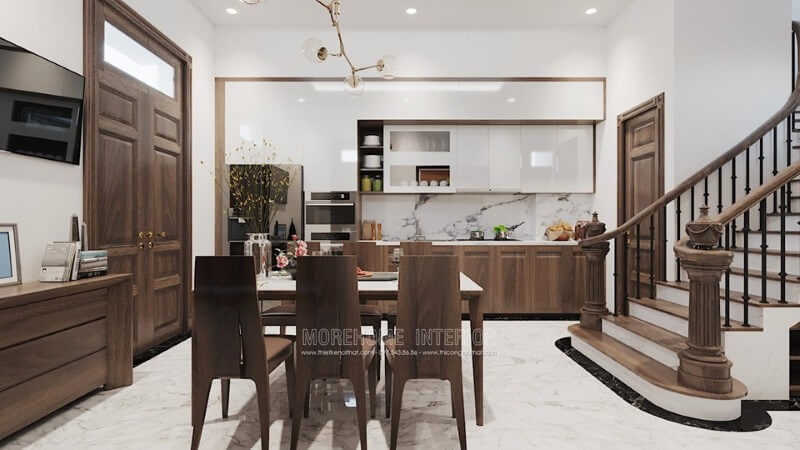 Tủ bếp dưới được thiết kế thi công và sản xuất từ chất liệu gỗ óc chó hiện đại, tinh tế mà đẹp. Thiết kế và sản xuất tủ bếp đẹp