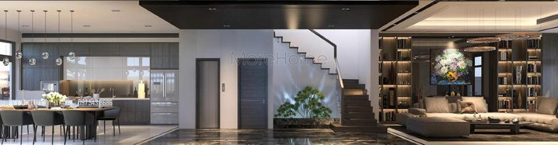 Thiết kế nhà vệ sinh gầm cầu thang, tiểu cảnh độc đáo tạo góc nhìn ấn tượng cho phòng khách liền bếp biệt thự, nhà phố. Mẫu nội thất biệt thự đẹp