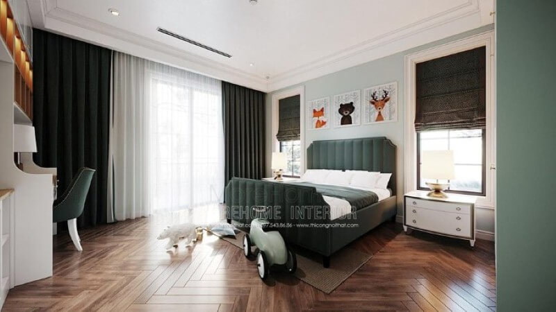 Bộ tranh in canvas hình ảnh các con vật đáng yêu tạo điểm nhấn sinh động cho phòng con. Mẫu nội thất biệt thự đẹp
