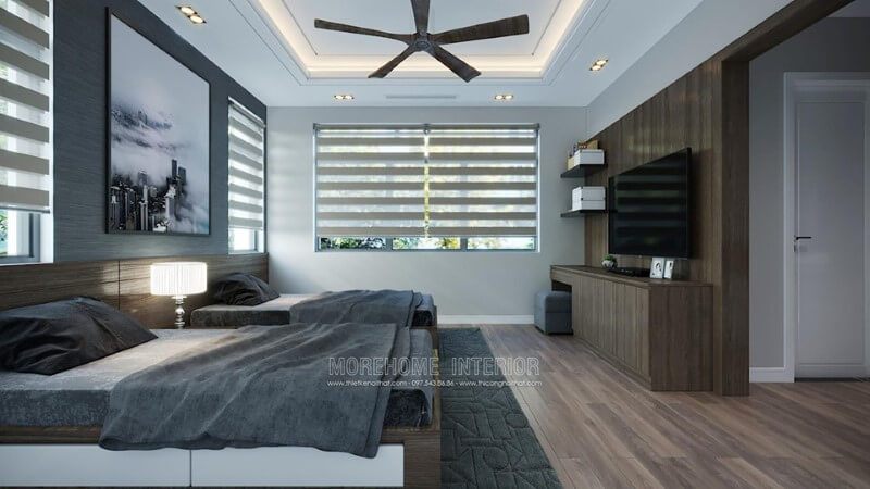 Mẫu giường ngủ gỗ bệt có hộc hiện đại tại biệt thự Starlake Tây Hồ