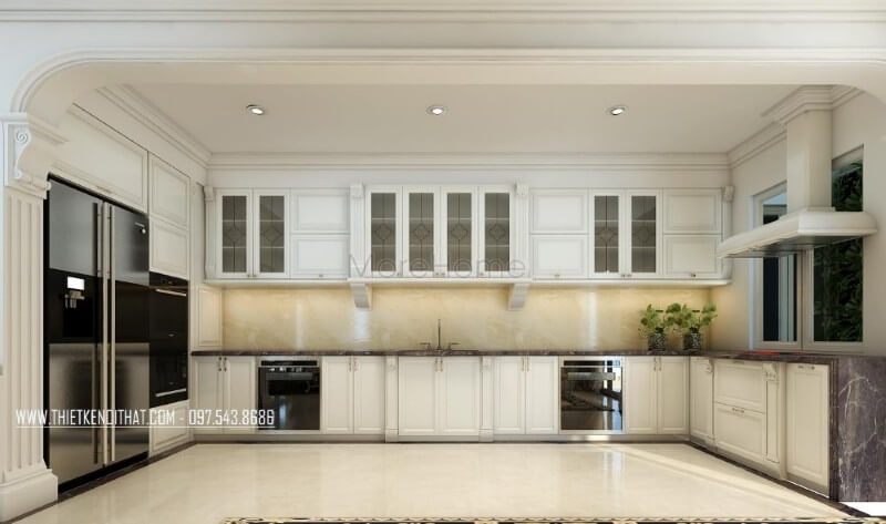 Mẫu tủ bếp sang trọng với kiểu dáng chữ L đầy mới lạ, đây được coi như là cảm hứng tạo cho những người nội trợ trong gia đình bạn
