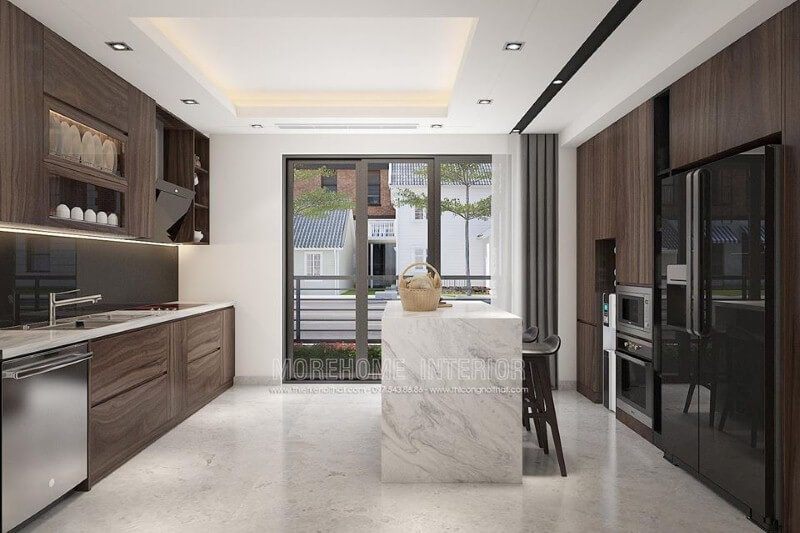 Bố trí phòng bếp ấn tượng với ý tưởng tận dụng tối đa nguồn sáng nhưng không ảnh hưởng phong thủy.