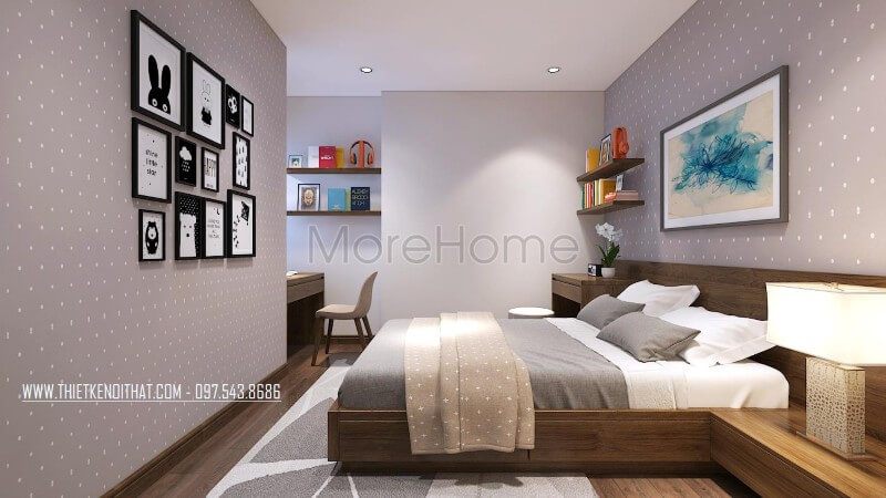 Thiết kế phòng ngủ con trai linh hoạt với gam màu trắng, đồ nội thất thiết kế hiện đại