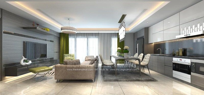 Sự kết hợp hoàn hảo giữa 2 gam màu xám và trắng, mẫu tủ bếp gỗ công nghiệp đã mang đến một không gian tràn đầy sang trọng và sinh động hơn bao giờ hết