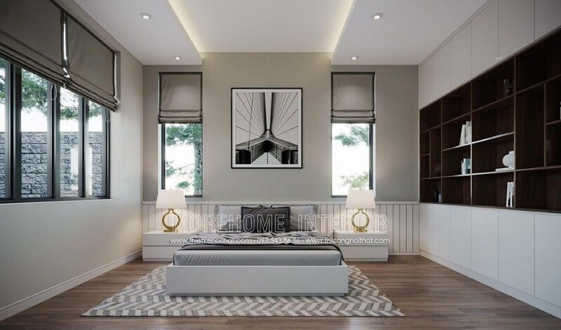 Tranh trang trí tường canvas hình chân cầu đen trắng tuy đơn giản nhưng lại tạo nên điểm nhấn mới lạ độc đáo cho phòng ngủ hiện đại.