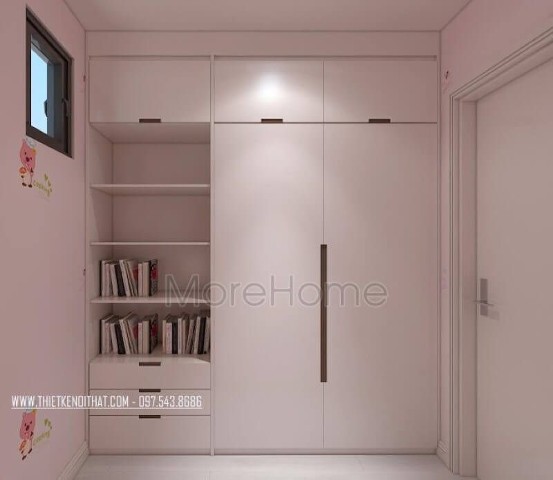 Tủ quần áo kết hợp kệ hở để sách vừa tiện dụng vừa gọn gàng cho phòng ngủ con